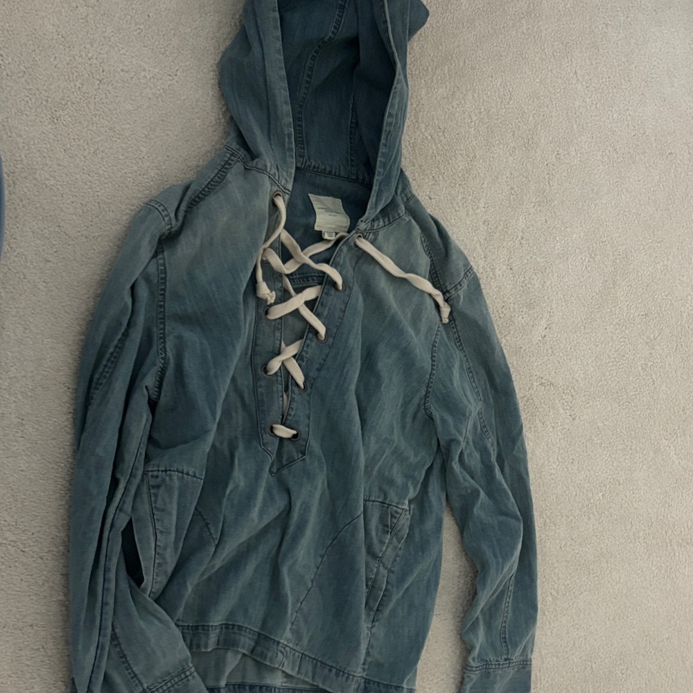 Lace-Up Hooded Denim Jacket